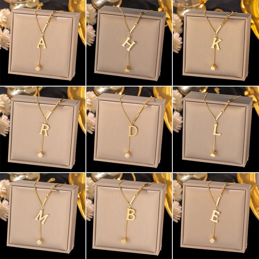 Stainless Steel Initial Letter Necklace For Women Gold Color 26 Alphabet Pendant Choker Clavicle Chain Necklace Jewelry Gift