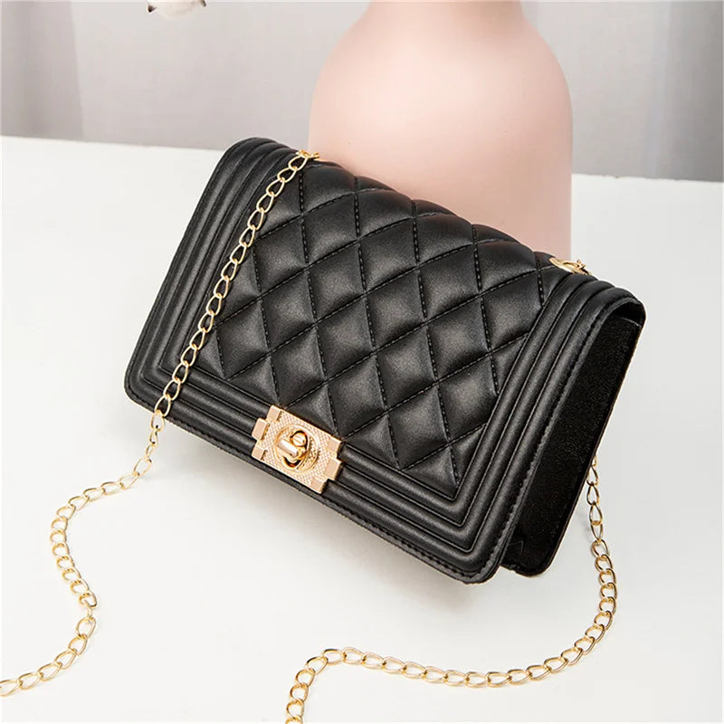 Women Fashion Chain Shoulder Crossbody Bag Embroidery Embossed Pu Leather Small Square Bag