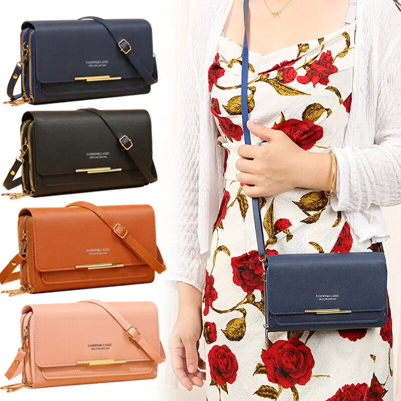 New Women Long Wallet Money Clutch Handbag Korean Large Capacity Multifunctional Shoulder Bag Hand Bag Zipper Purse Mobile Bag