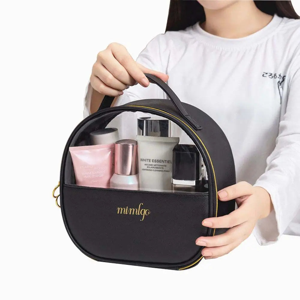 Fashion Washing Bag Make Up Bag Travel Square Semi Round Cosmetic Bag Toiletry Organizer Purse Storage Bag PU Leather
