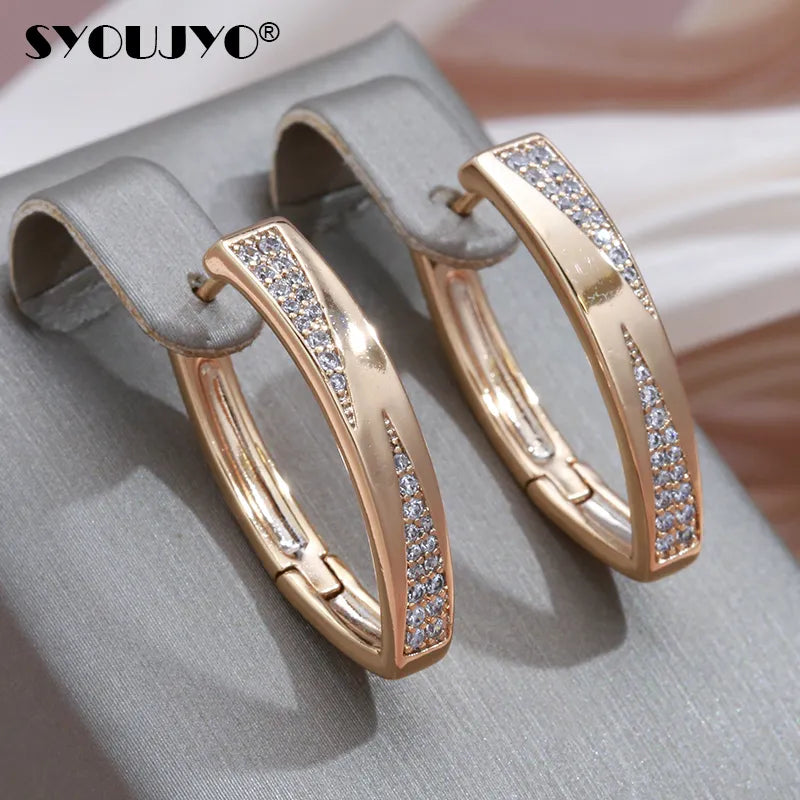 SYOUJYO Trendy 585 Rose Golden Hoop Earrings For Women Vintage Bride Wedding Jewelry Cubic Zircon Luxury English Earrings