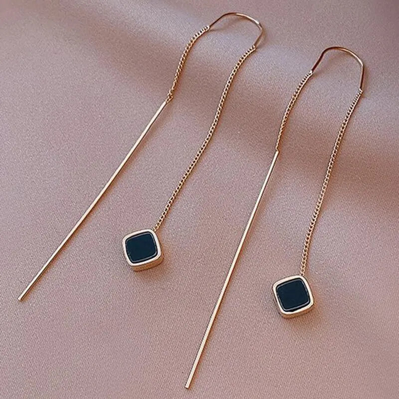 Simple Geometric Square Drop Earring For Women Korean Fashion Gold-color Line Long Tassel Dangle Earrings Party Jewelry Gift