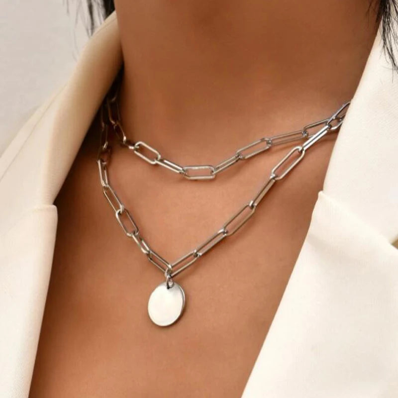 Vintage Round Charm Layered Necklace Women's Jewelry Layered Accessories for Girls Clothing Aesthetic Gifts Fashion Pendant 2022