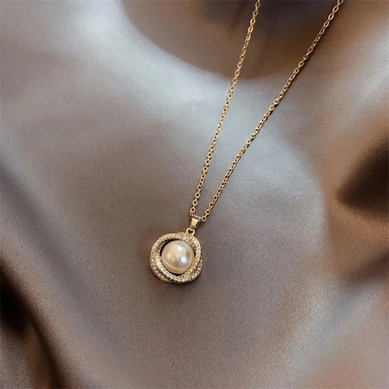 Beads Women's Neck Chain Kpop Pearl Pendant Necklace Gold Color Goth Chocker Jewelry Pendant Necklaces 2022 Collar for Girl