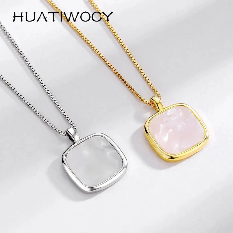 Fashion Necklace 925 Silver Jewelry Square Shape Pendant Ornaments for Women Wedding Party Promise Gift Accessories Wholesale